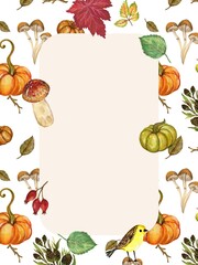 Harvest Festival design. Autumn background. Banner, poster, flyer template. Autumn botanical background.
