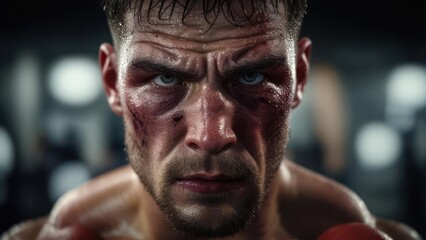 Fototapeta premium Close-up of a determined boxer