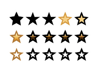 Obraz premium Stars collection. Star vector icons. Golden and Black set of Stars, isolated on transparent background. Star icon. Stars in modern simple flat style. Vector