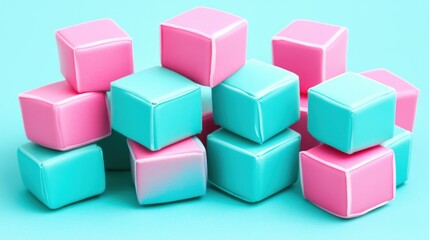 Obraz premium Stack of vibrant pink and teal cubes creating an abstract geometric pattern