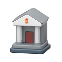 A stylized, 3D icon of a bank building, perfect for use in financial apps, websites, or presentations.