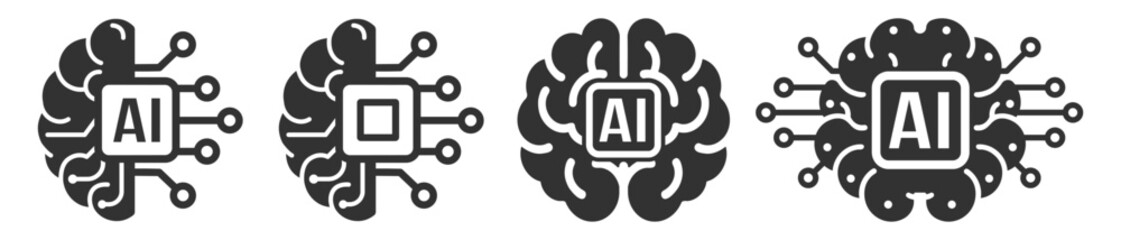 AI brain chip neural network processor icon on transparent background