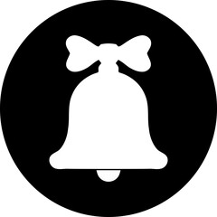 Elegant white/transparent bell with bow symbol on black circle, perfect for festive announcements, celebrations, or alerts.