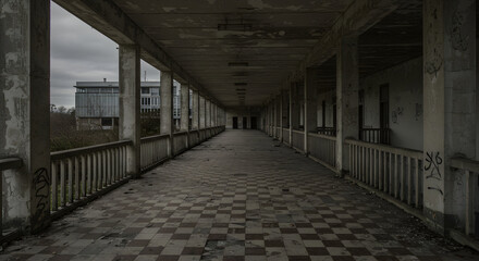 Exploring the eerie beauty of an abandoned building long corridor mystery urban exploration decay architecture old building forgotten place eerie atmosphere mysterious hallway shadows light and shadow