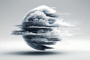 Dynamic digital cloud sphere with flowing lines represents modern technology, data, and global networks for innovation
