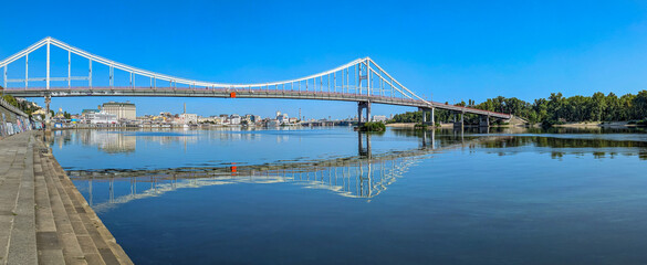 Pedestrian crossing suspension structures. Wonderful zigzag reflection spans and support in the...