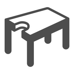 Therapy bed with cutout for human head solid icon, spa salon concept. Vector graphics. Bed of massage therapy, furniture sign on white background, glyph style icon for mobile or web design.