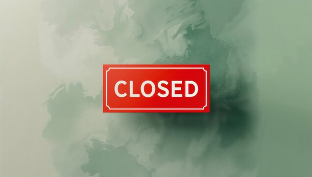 Red 'Closed' sign against a textured green and beige background, conveying a sense of closure