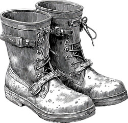 Vintage old boot illustration sketch showing rugged and nostalgic feeling