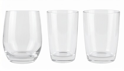Three Empty Glass Tumblers Sizes, Shapes, and Drinkware