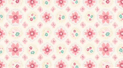 Fototapeta premium Floral Pattern with Pink Flowers and Light Background Design