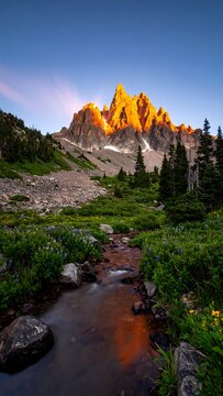 Mountain stream at dawn