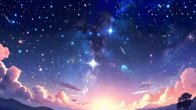 美しい夜明けの星空が横に流れていく風景動画