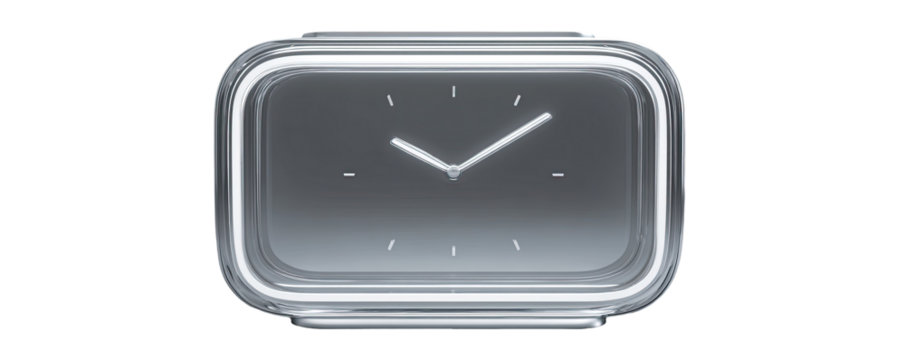 Rectangular, frosted-glass digital clock in a stainless-steel framed, encased design - Powered by Adobe
