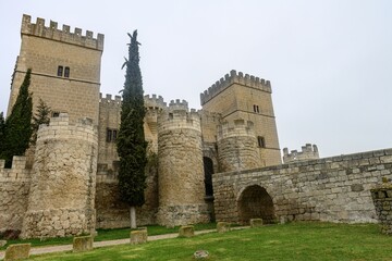 Stone fortress of Ampudia Castle with medieval towers in the province of Palencia