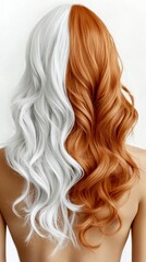 Naklejka premium Symmetrical hairstyle with flowing white and orange color split