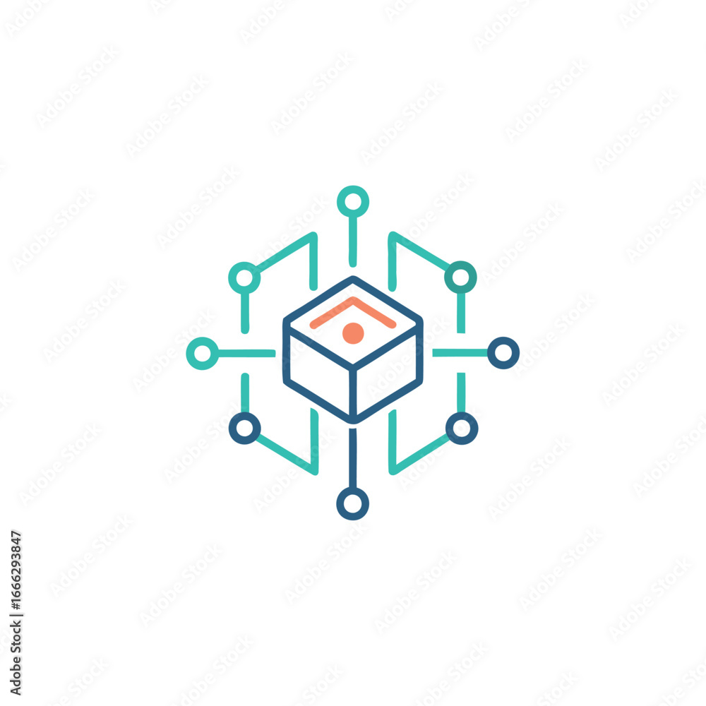 Poster abstract digital network connecting a central cube