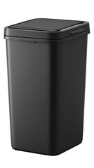 A matte black, square-shaped trash can with a lid