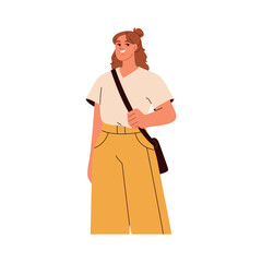 Woman standing with shoulder bag