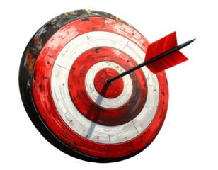 Red and white target with arrow in the bullseye on a black background