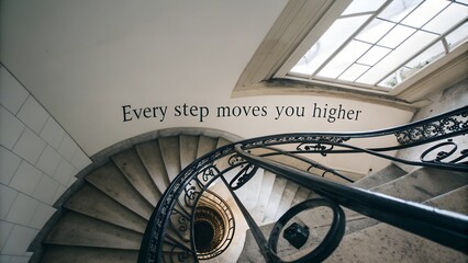 Obraz premium Inspirational staircase with motivational quote on wall interior design