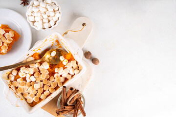 Sweet potato or pumpkin casserole with toasted marshmallow