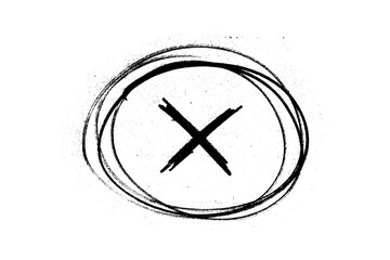 Red Hand Drawn Cross Mark with Circle Sketch, Grunge Error Symbol, Wrong Sign, Cancel Mark...