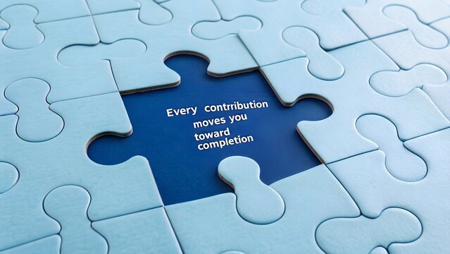 Blue Puzzle Piece with Missing Section and Contribution Message