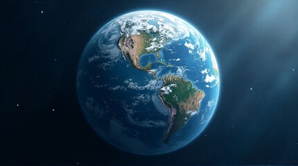 Obraz premium A view of earth from space showing north and south america with a dark blue star filled background