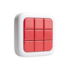 3D render of a red 9-square grid within a white rounded square. Isolated on black