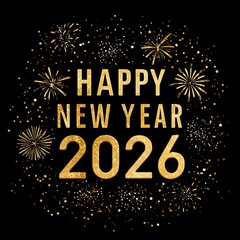 Happy New Year 2026 Bold Confetti Fireworks Text