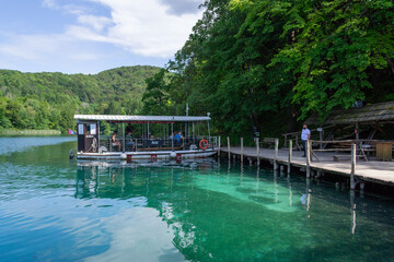 Tourist Boat at Pier on Plitvice Lakes Croatia