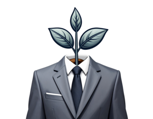 Business suit with plant growing from head symbolizing growth and new ideas