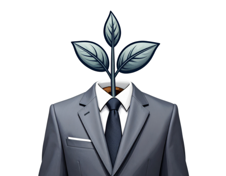 Business suit with plant growing from head symbolizing growth and new ideas