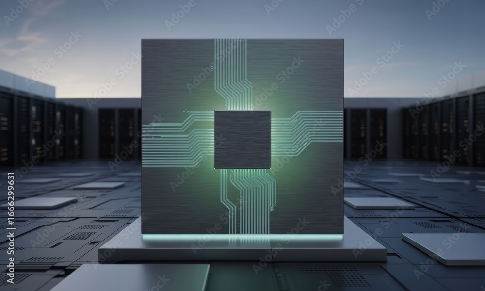 Poster gray cube cpu in server room