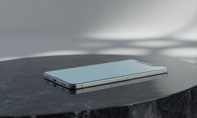 Light-gray smartphone on dark marble