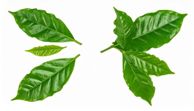 Vibrant Green Coffee Leaves Isolated, Fresh, Lush, Botanical, Plant, Nature, Agriculture, Foliage, B