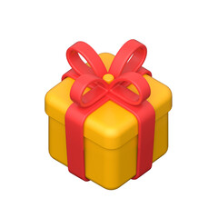 3D gift box with ribbon representing bonus or reward.