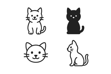 Obraz premium Cute cat icon set. Feline pet animal symbol collection. Simple minimal kitty character logo. Vector graphic design elements. Line, outline, and silhouette illustrations.