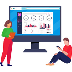 Business team working on income dashboard analysis Illustration