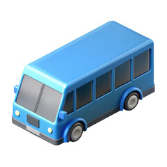 Bright blue 3d isometric bus design showing passenger vehicle in artistic presentation transparent background