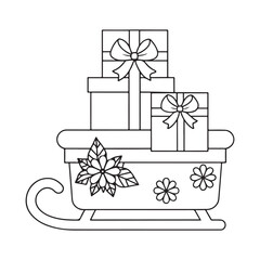 Christmas Sleigh Loaded with Gift Boxes and Decorated with Flowers and Leaves present