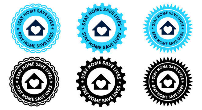 Stay Home Save Lives Badge Icon Heart House Safety Awareness Design