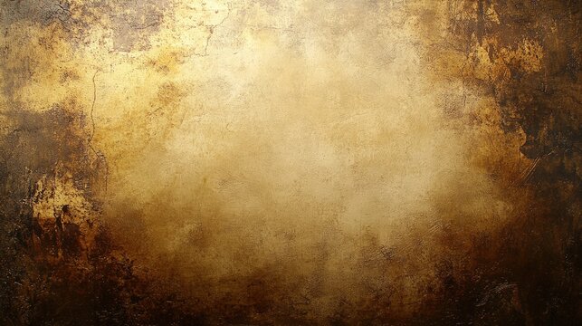 A textured, aged gold and bronze metallic background with grunge patina, cracks, and warm glowing tones - ideal as a vintage or luxury backdrop.