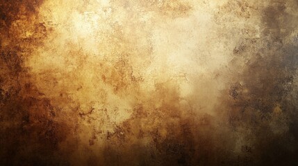 Warm golden-brown grunge wall with mottled patina and distressed plaster, creating an abstract rustic metallic background.