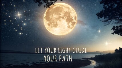 Majestic Moonlit Night with Inspirational Quote and Stars