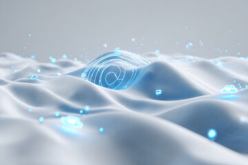 Futuristic digital landscape with glowing data visualization, cloud computing, and modern technology concept for innovation
