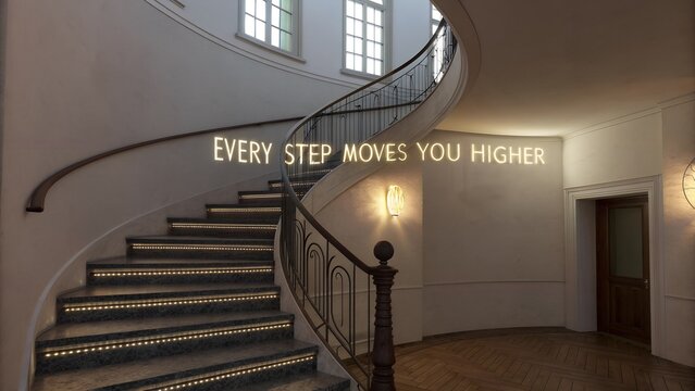 Elegant Spiral Staircase with Inspirational Quote on Wall
