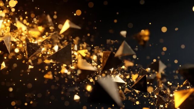 Gold triangles and particles in dark background