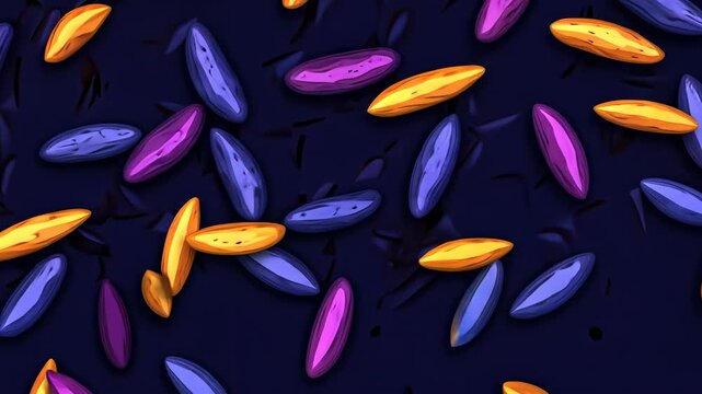 Colorful abstract pattern of elongated shapes on a dark background